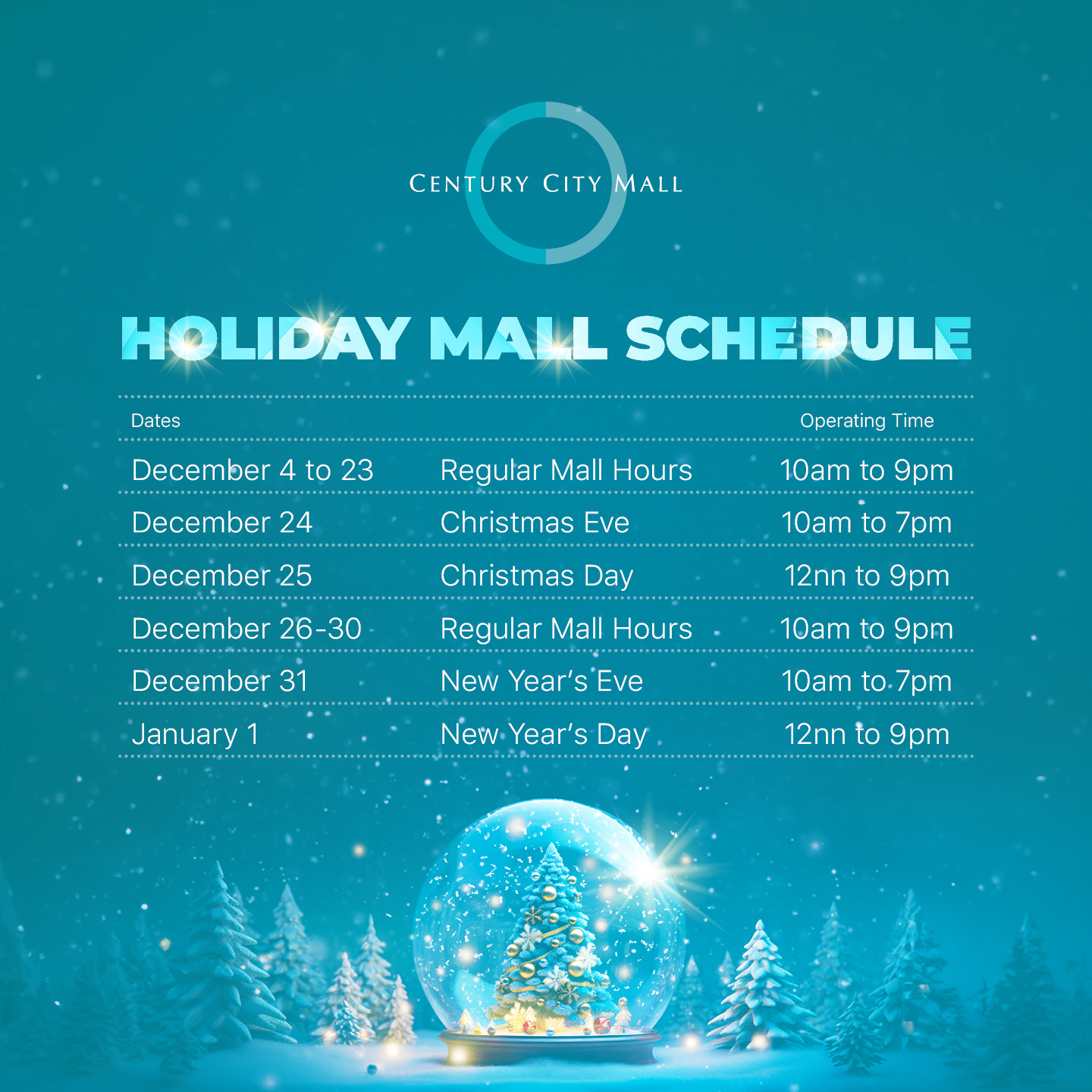 holiday schedule